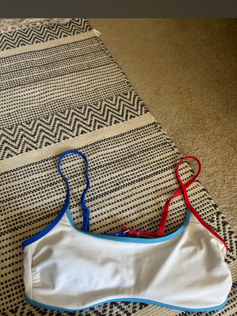 wild fable White Swim Top with Blue & Red Trim